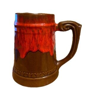Vintage Elgin Canada Ceramic Brown Mug with  Red Drip Glaze